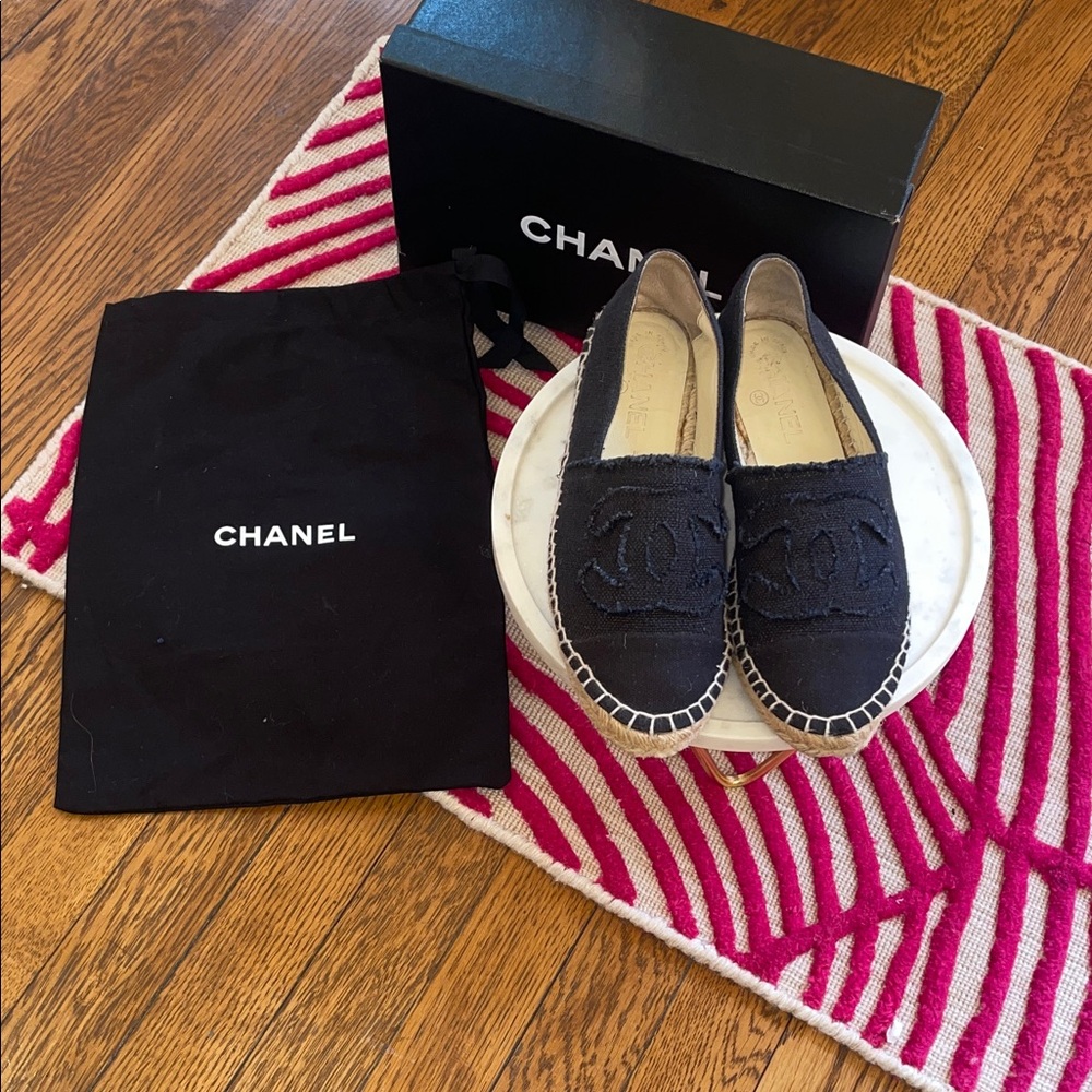 CHANEL Black Canvas Espadrilles
